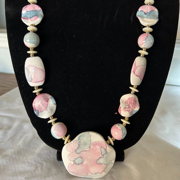 Vintage Hand Painted Japanese 32" Necklace - Picture 3 of 11